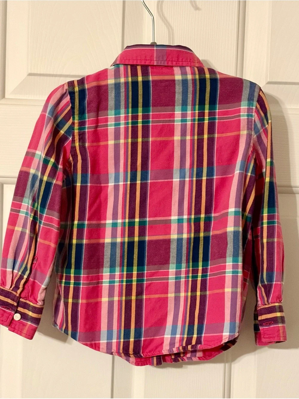 Ralph Lauren Girls' Pink Multi-Color Plaid Ruffle Button-Down Shirt